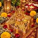 Gold Floral Mandala Pooja Chowki