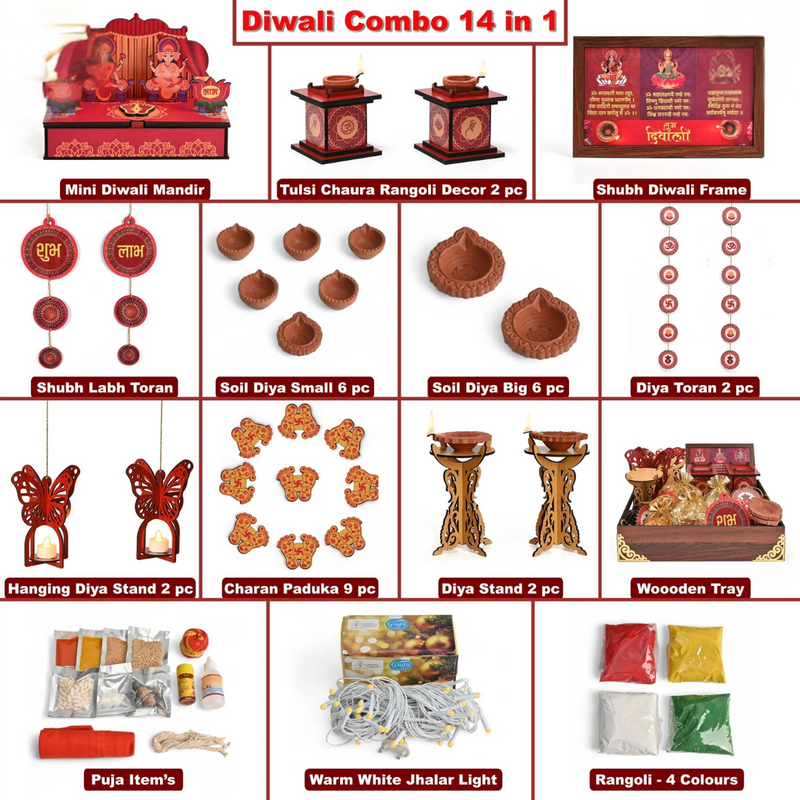 Diwali Decorations All-in-One Kit – 14 Pooja Decor Items