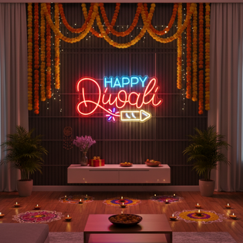 Happy Diwali Rocket Neon Sign