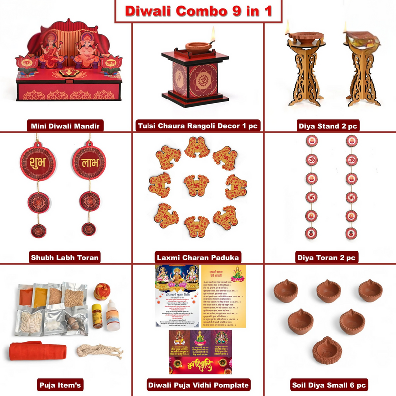 Diwali Decorations All-in-One Kit – 9 Pooja Decor Items