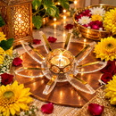 Golden Crystal Diya Stand