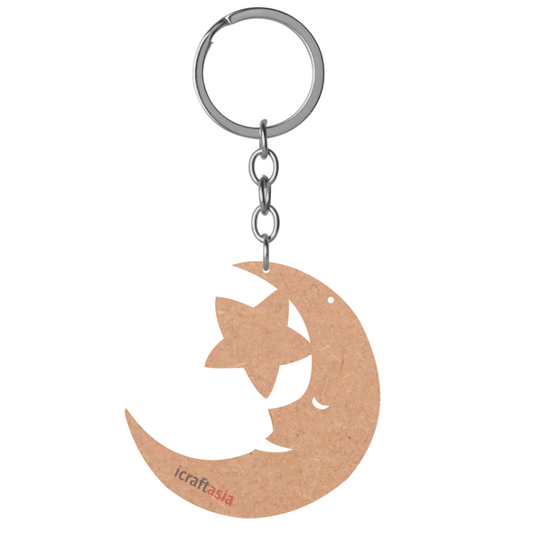 Moon & Star Smile MDF Key Chain