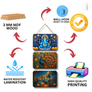 Ganesha, Peacock, Krishna Flute Wooden Wall Hanging