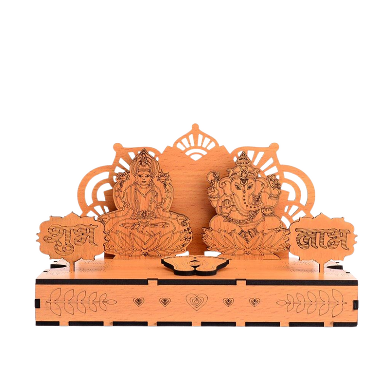 Wooden Diwali Gift Set Mandir, Diya Toran and Shubh Labh Swastik Dangler