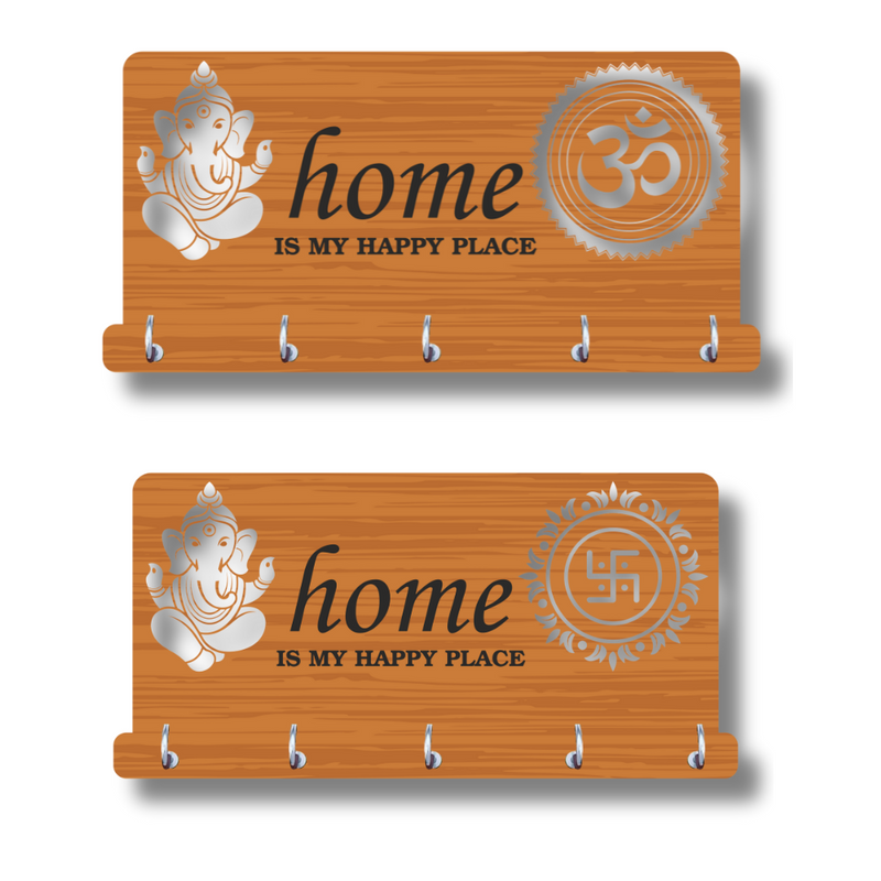 Wooden Ganesh & Om/Swastik Key Holder - ICraft asia