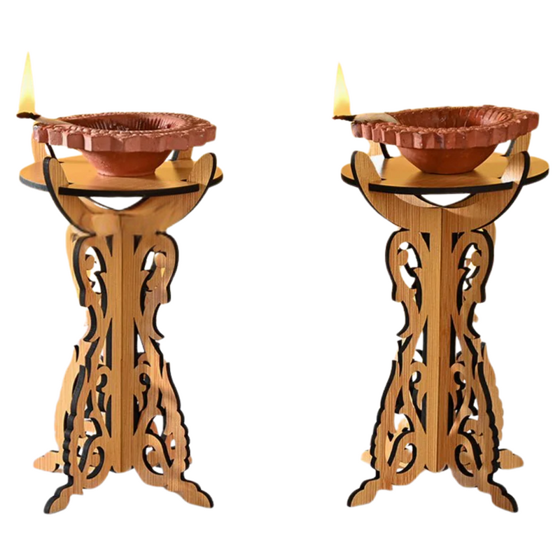 Wooden Portable Mandir & Diya Stand Combo