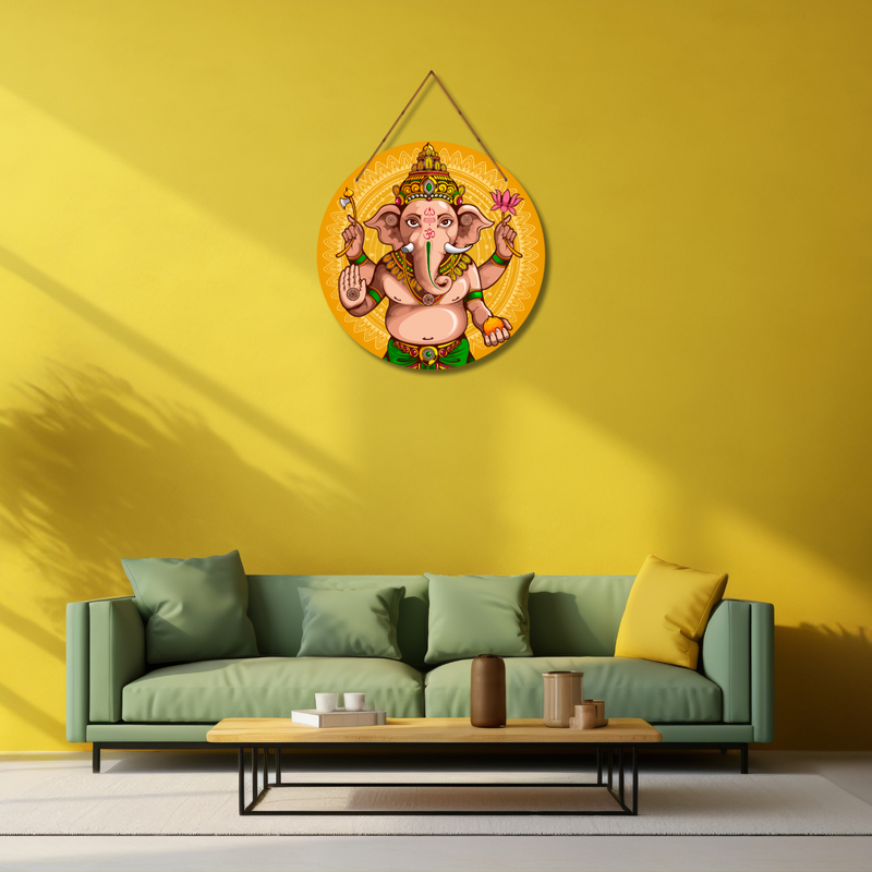 Ganesha Wall Hanging – Vighnaharta Round Blessing Art