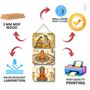 Radha Krishna, Ganesha, Laxmi Mata Wooden Wall Hanging