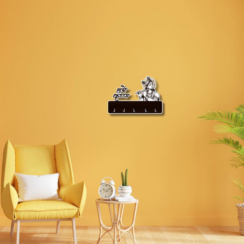 Lord Krishna Flute Wooden Wall Key Holder - ICraft asia