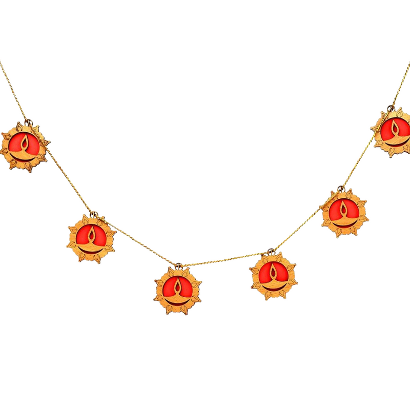 Wooden Diwali Gift Set Mandir, Diya Toran and Shubh Labh Swastik Dangler