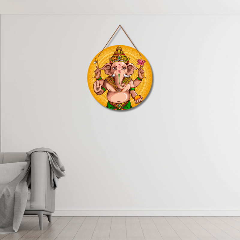 Ganesha Wall Hanging – Vighnaharta Round Blessing Art