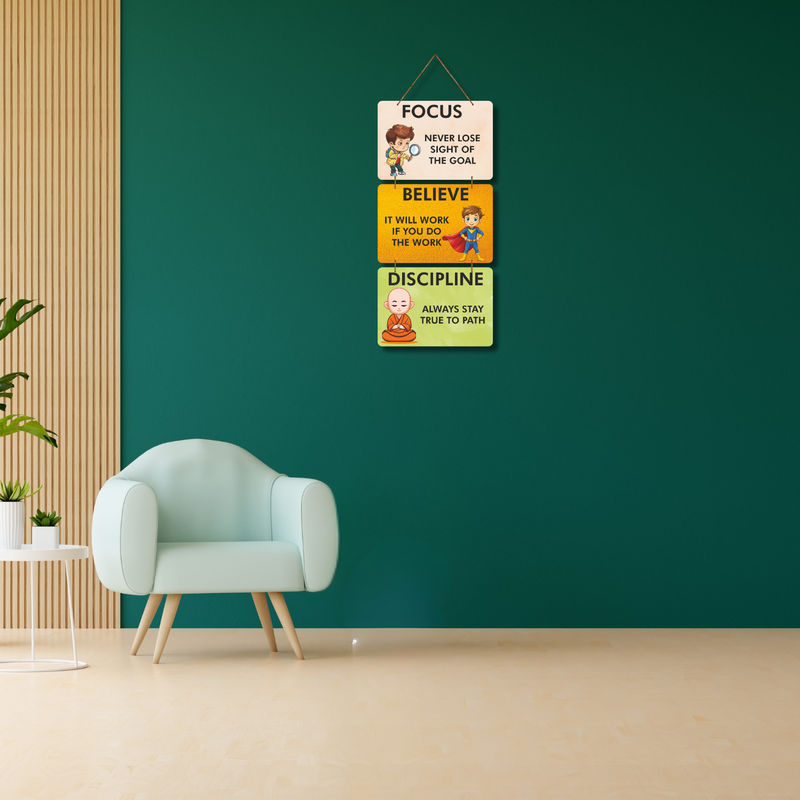 Focus. Believe. Discipline – Motivational Wall Hanging for Kids