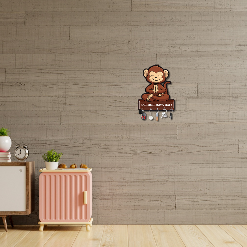 Sab Moh Maya Hai Monkey Wooden Key Holder - ICraft asia