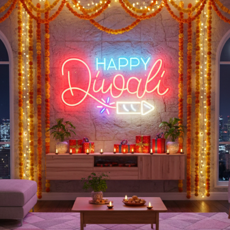 Happy Diwali Rocket Neon Sign