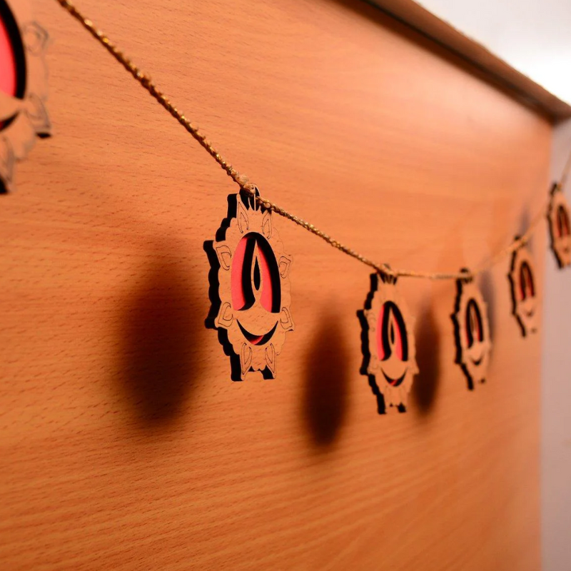 Wooden Diwali Gift Set Mandir, Diya Toran and Shubh Labh Swastik Dangler