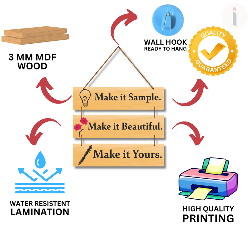 Creative Inspirational Wooden Wall Hanging – “Make it Sample. Make it Beautiful. Make it Yours.”