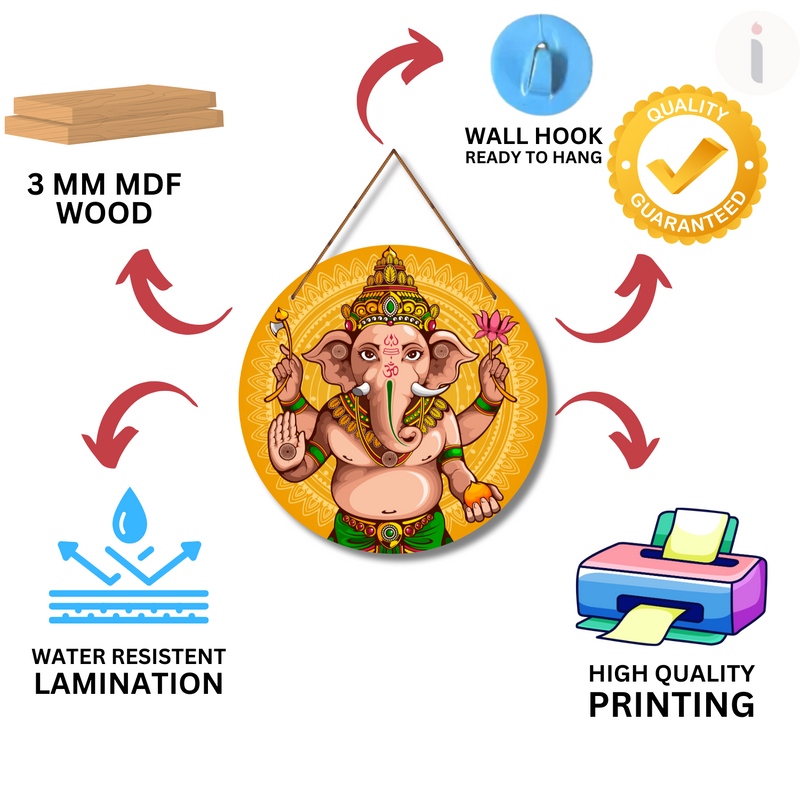 Ganesha Wall Hanging – Vighnaharta Round Blessing Art
