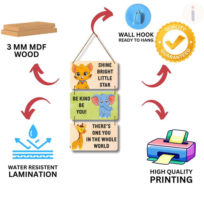 “Shine Bright, Be You” – Motivational Animal Wall Hanging for Kids - ICraft asia