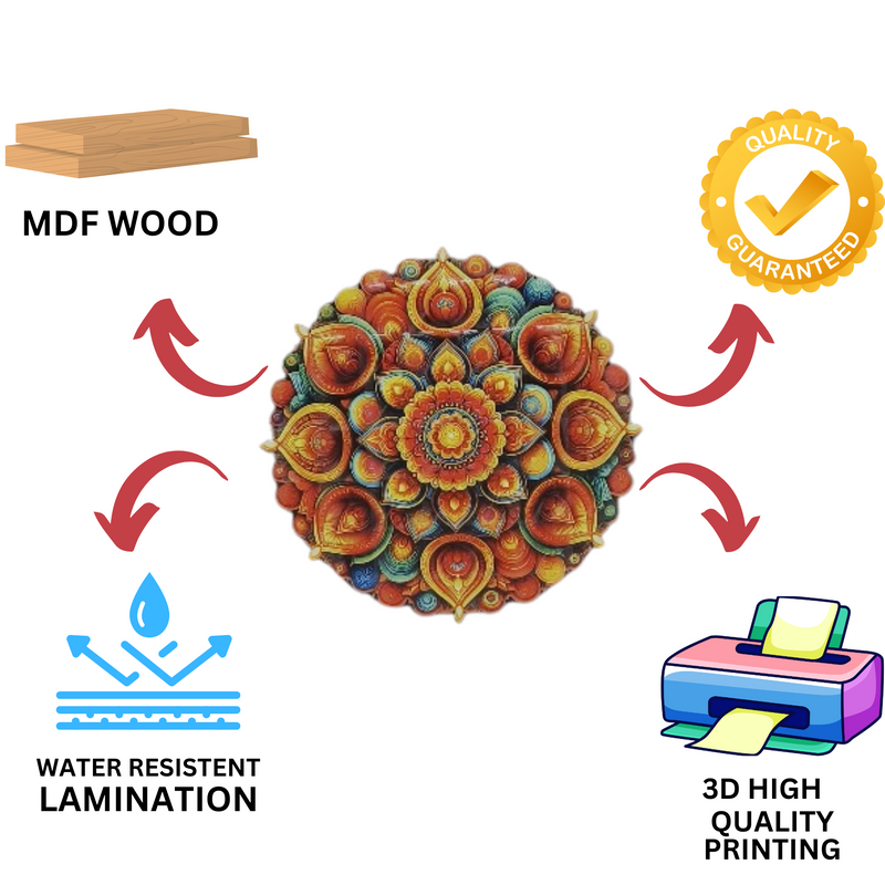 3D MDF Diya Blossom Rangoli