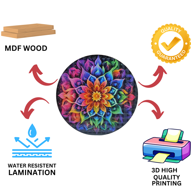3D MDF Rainbow Lotus Rangoli