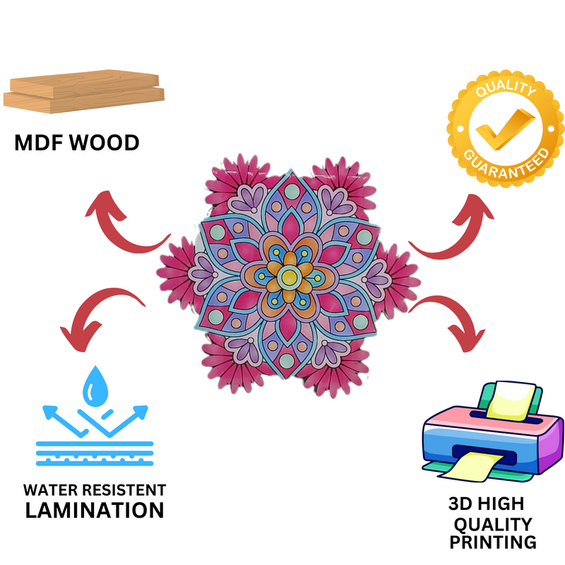 3D MDF Floral Mandala Rangoli