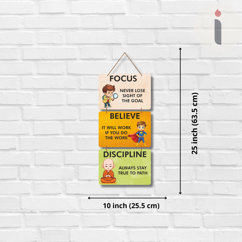 Focus. Believe. Discipline – Motivational Wall Hanging for Kids