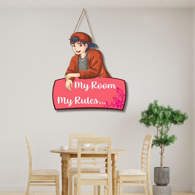 "My Room My Rules" Wooden Wall Hanging