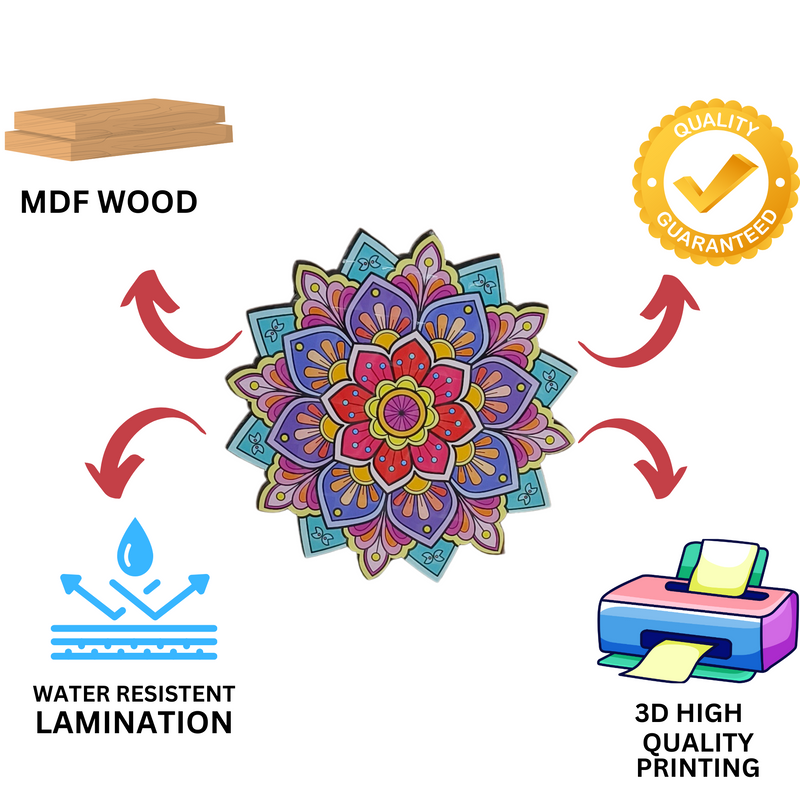 3D MDF Lotus Petal Mandala Rangoli