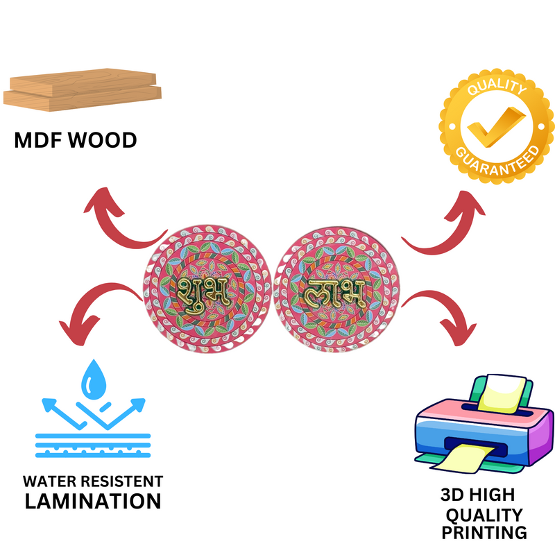 3D MDF Shubh Labh Leaf Pattern Design