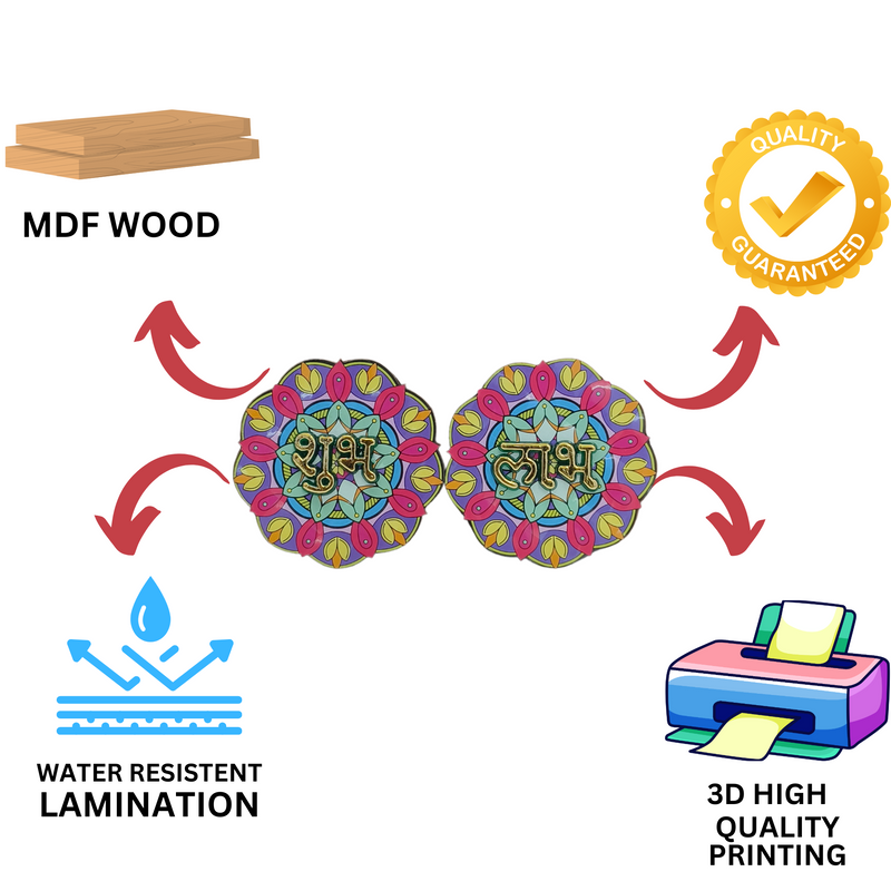 3D MDF Shubh Labh Floral Mandala Design