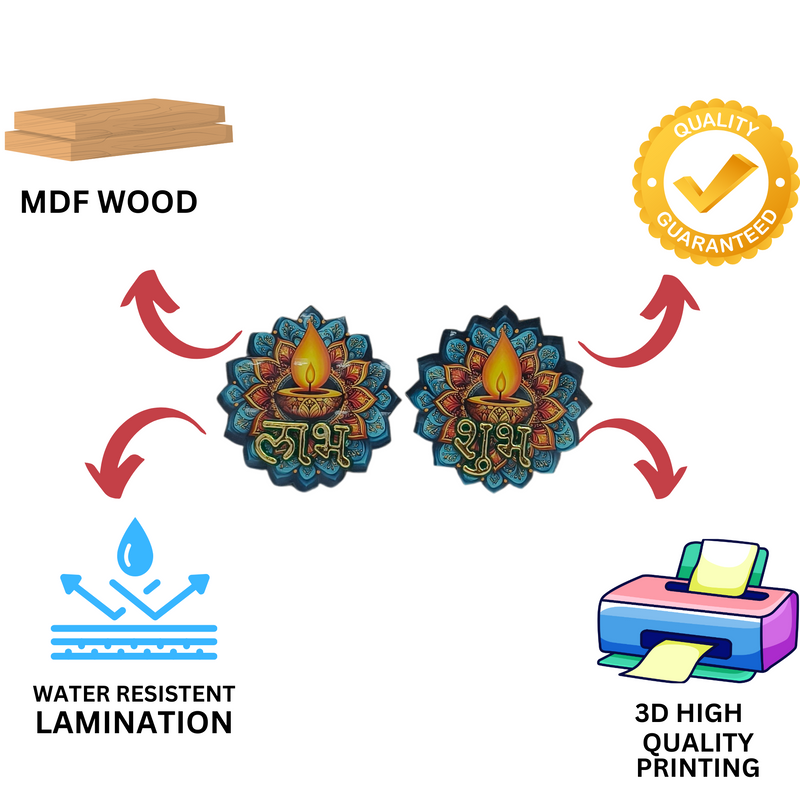 3D MDF Shubh Labh with Diya Design