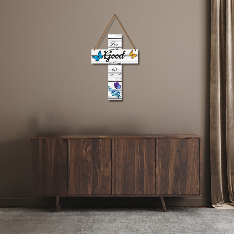 "With God, All Things Are Possible" – Butterfly Cross Wall Hanging