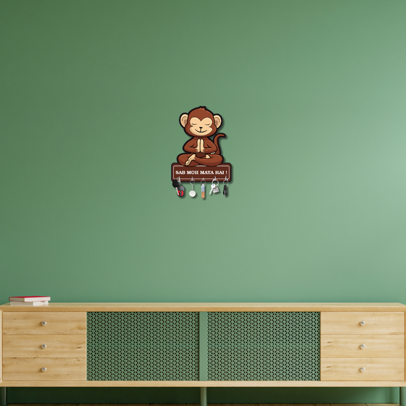 Sab Moh Maya Hai Monkey Wooden Key Holder - ICraft asia