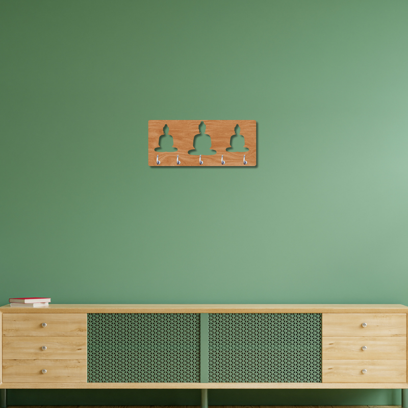 Triple Buddha Wooden Key Holder