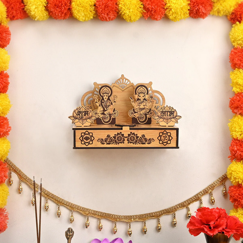 Wooden Portable Mandir & Diya Stand Combo
