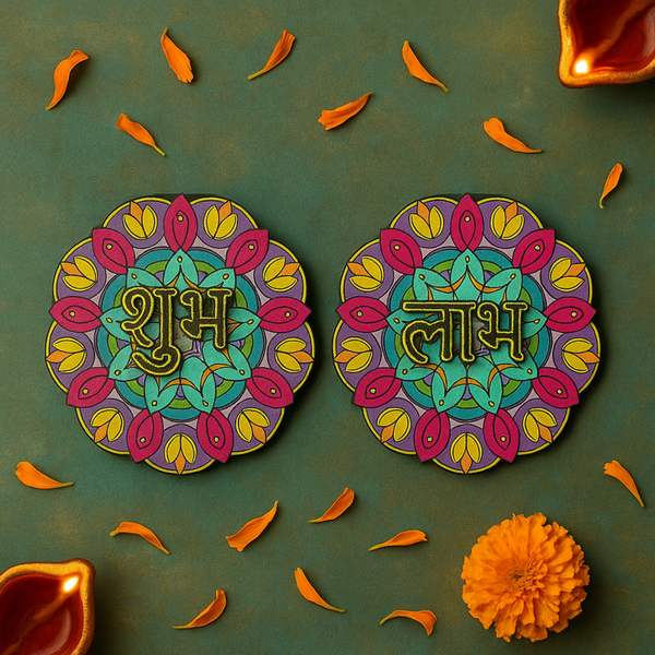 3D MDF Shubh Labh Floral Mandala Design