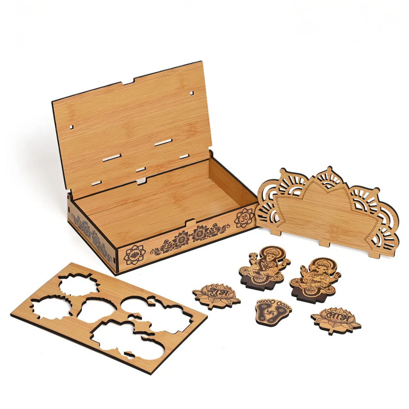 Wooden Portable Mandir & Diya Stand Combo