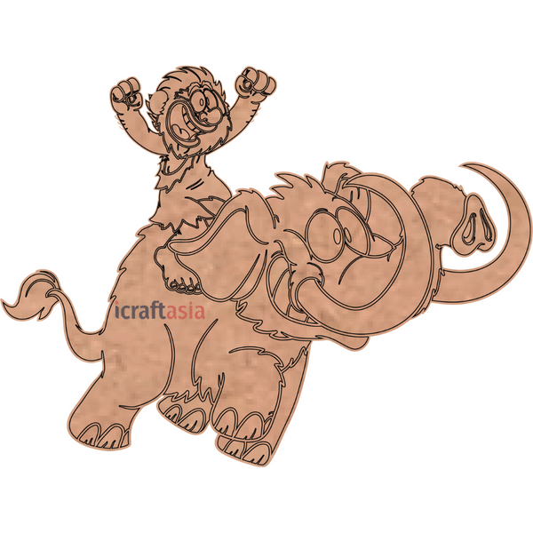 Caveman Riding Mammoth MDF Cutout