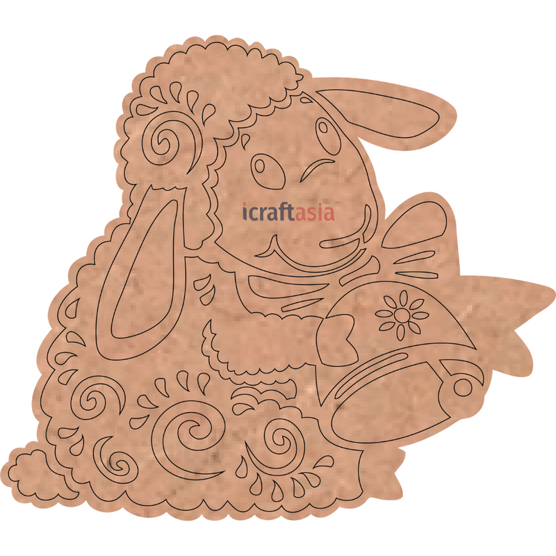 Fluffy Sheep with Bell MDF Cutout