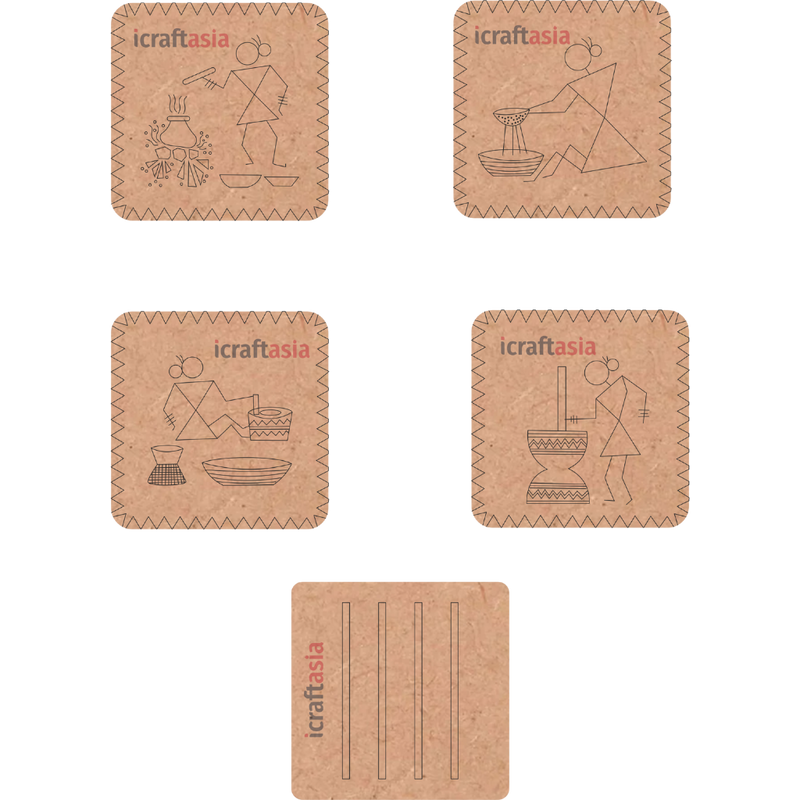 Tribal Kitchen Warli Art MDF Coaster Set