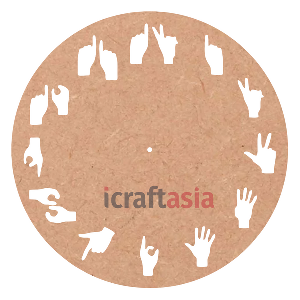 Sign Language Hand Gesture Clock Face MDF Cutout