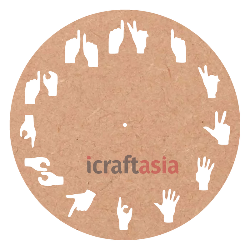 Sign Language Hand Gesture Clock Face MDF Cutout