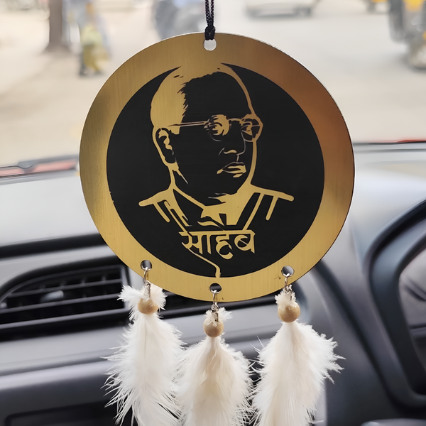 Dr. B. R. Ambedkar Acrylic Car Hanging Ornament with White Feather Tassels