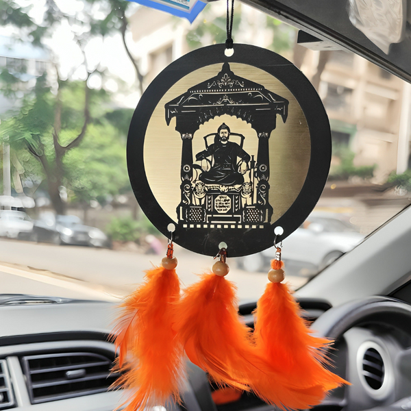 Chhatrapati Shivaji Maharaj Acrylic Car Hanging Ornament with Feather Tassels