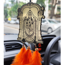 Lord Venkateshwara Acrylic Car Hanging Ornament with Orange Feather Tassels - ICraft asia