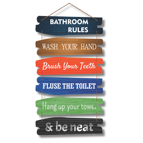 Bathroom Rules Wooden Wall Hanging