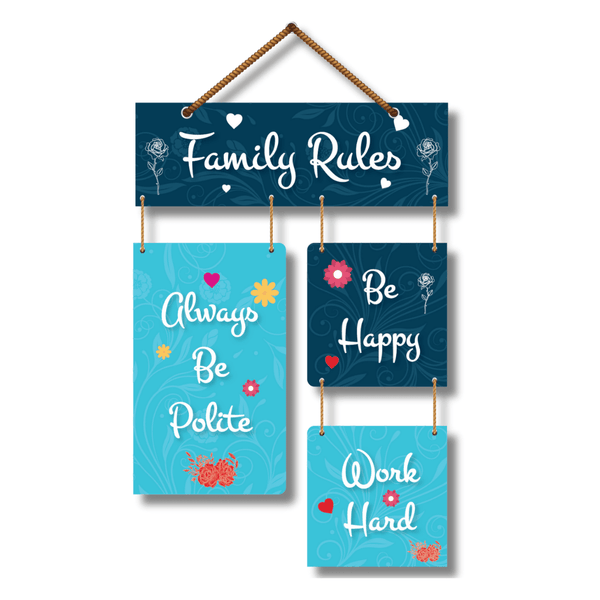 Family Rules Be Happy Wooden Wall Hanging