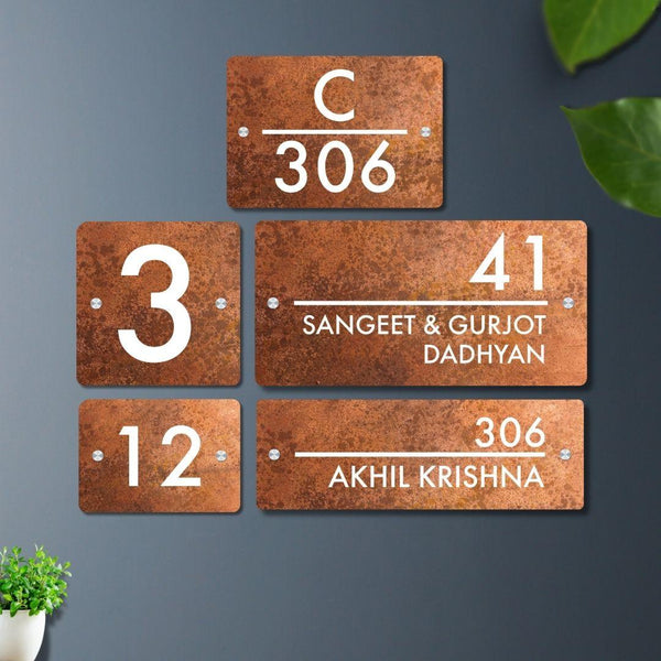 Futura (Rust White) - Contemporary House Number/Name Sign