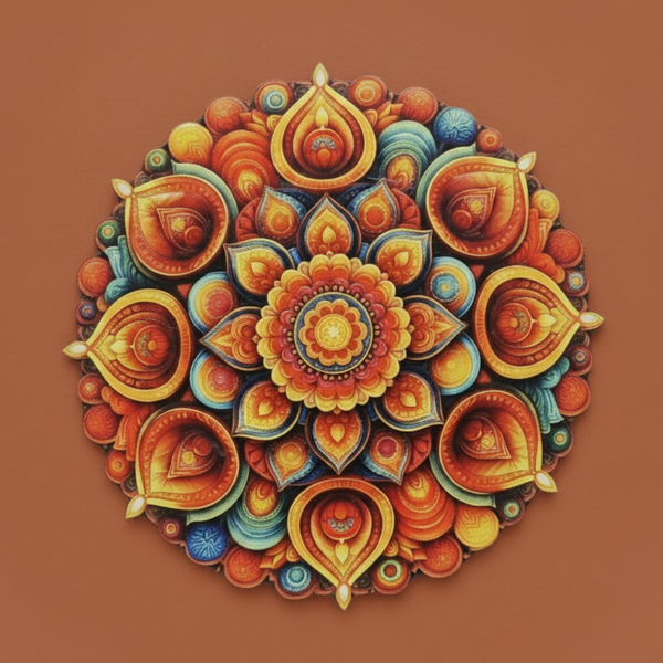 3D MDF Diya Blossom Rangoli