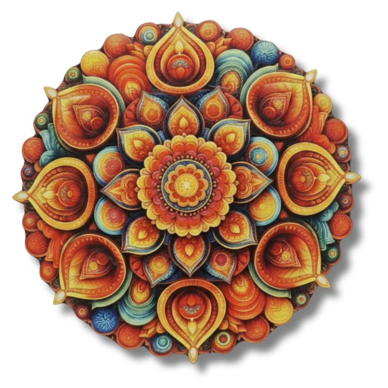 3D MDF Diya Blossom Rangoli